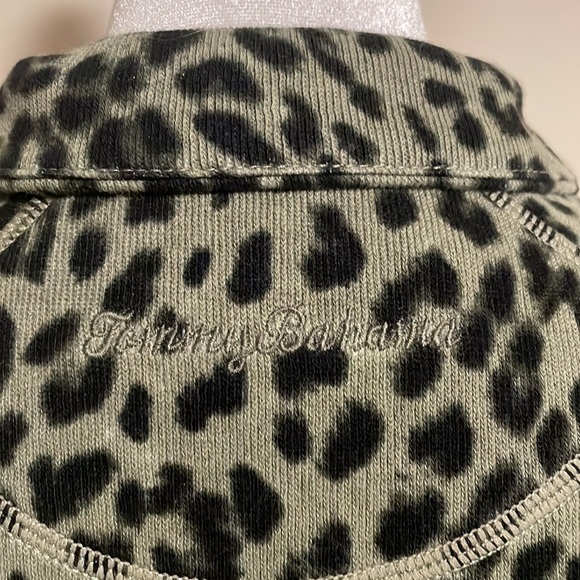 Tommy Bahama Olive green & Black leopard print zip up sweater jacket woman’s SP - Picture 7 of 11